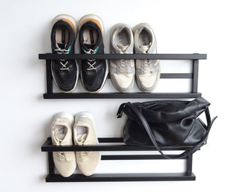 Entryway wall mount metal shoe rack Industrial hallway shoe organizer Unique open schuhregal Custom 2 set shoe storage Floating metal shelf