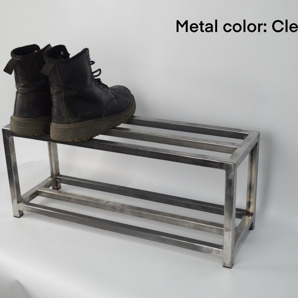 Entryway 2 tier metal shoe rack Black shoe stand Hallway 70s custom shoe organizer Industrial schuhregal metall for home gift Boot furniture