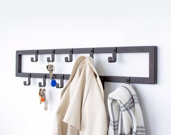 Metal hallway wall mount coat hooks Industrial floating shelves Entryway towel rail Black wardrobe furniture Wall key holder organizer gifts