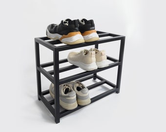 Hallway 3 tier metal shoe rack Industrial entryway custom shoe rack organizer Unique closet shoe shelf Farmhouse furniture schuhregal gifts