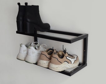 Tier shoe shelf Industrial metal shoe shelf for hallway decor Wall mount shoe rack Custom shoe storage Entryway shelf for housewarming gift