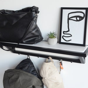 Entryway Coat Rack: Metal & Wood Wall Mount Shelf, Farmhouse Organizer