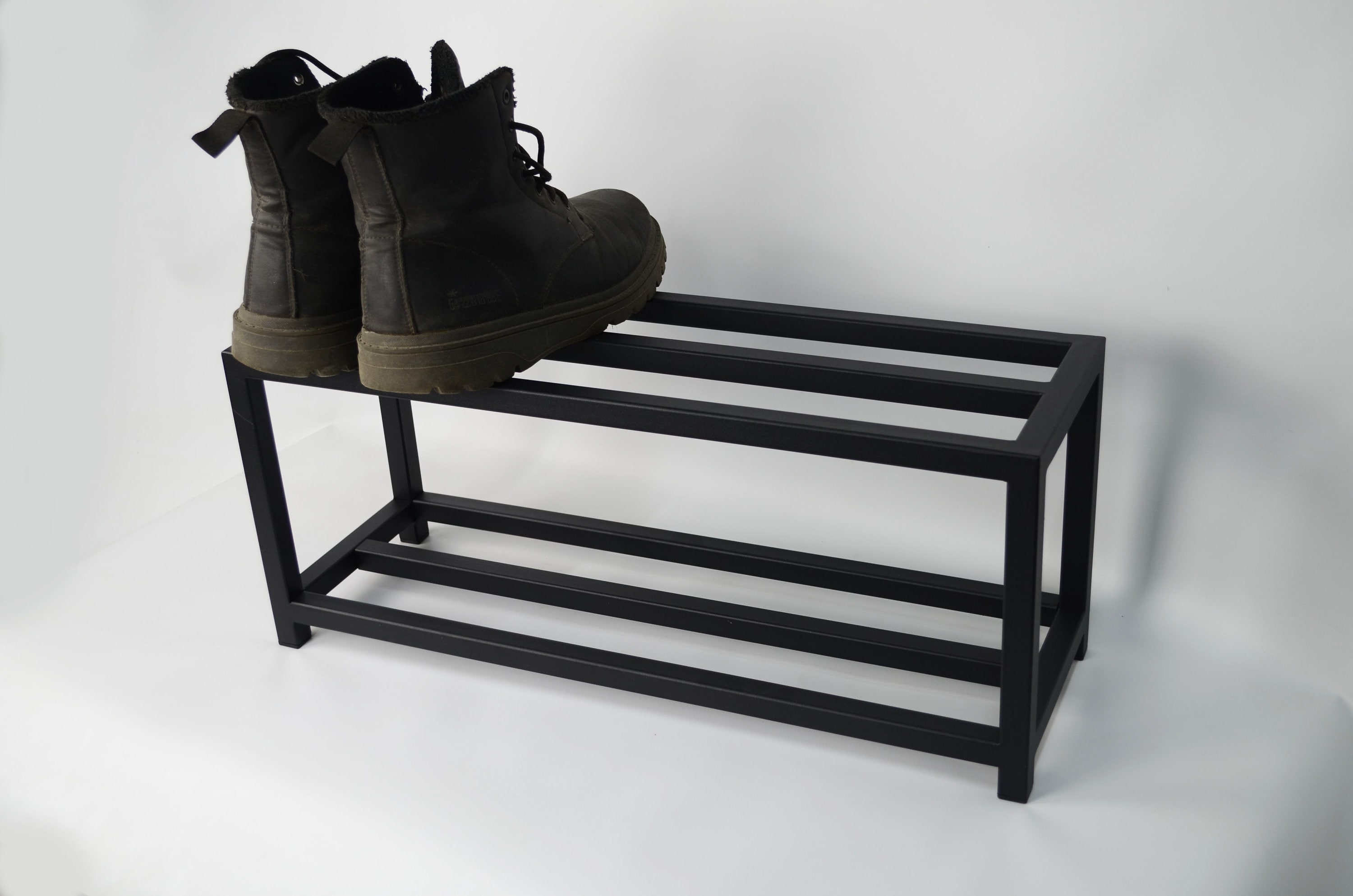 Space-saving Black Metal Shoe Rack With Hooks For Entryway