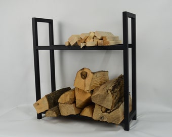 Indoor metal firewood log holder Custom outdoor rack for wooden storage Industrial fireplace mantel Christmas metal shelf gifts Black stand