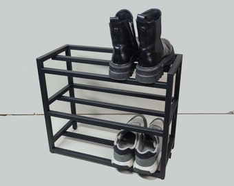 Industrial Metal Shoe Rack: Black Entryway Boot Storage