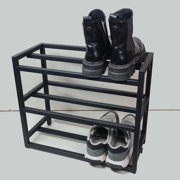 Entryway metal shoe rack Industrial schuhregal metall Black hallway shoe storage Unique metal boot rack Shoe accessories Housewarming gift