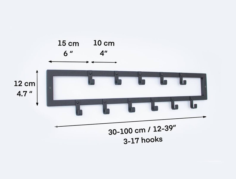 Pasillo de metal montaje en pared ganchos para abrigos Estantes flotantes industriales Toallero de entrada Muebles de armario negro Organizador de llaves de pared regalos imagen 2