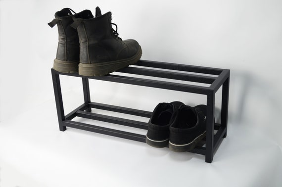 Hallway 2 Tier Metal Shoe Rack Entryway Modern Custom Shoe Organizer for  Housewaming Gift Industrial Shoe Storage Handmade Black Shoe Stand 