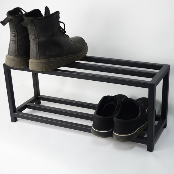 Flur 2 Tier Metall Schuhregal Eingang moderne benutzerdefinierte Schuh-Organizer für Housewaming Geschenk Industrielle Schuhaufbewahrung Handgemachter schwarzer Schuhständer