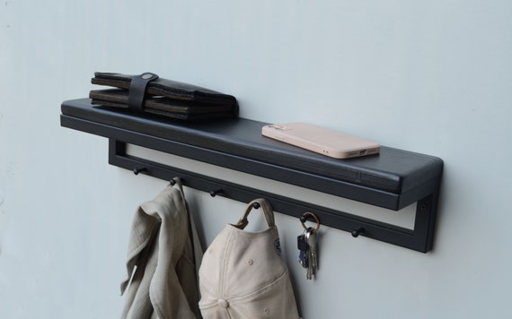 Wall Mount Entryway Coat Rack Black Metal Clothing Rack Handcrafted Custom Shelf With Hooks Wooden Bathroom Towel Rack Hat Hanger Rack Gifts Etsy