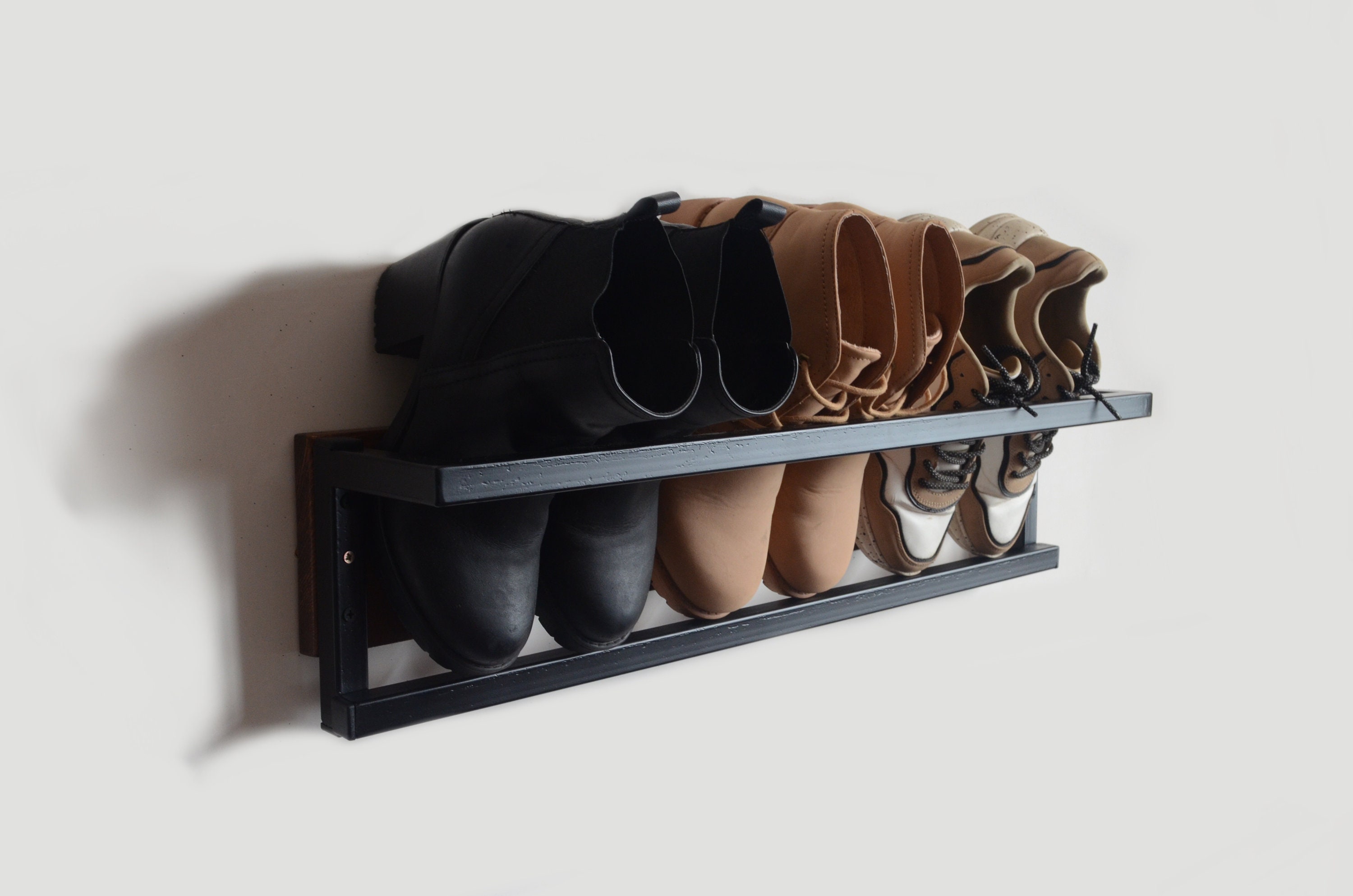 Entryway Metal Shoe Storage Wooden Shoe Rack Wall Mount Etsy