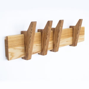 Wall Mounted Ash Wood Coat Rack with Moving Hooks