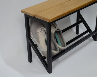 Handmade Industrial Wood Shoe Bench: Rustic Entryway Organizer