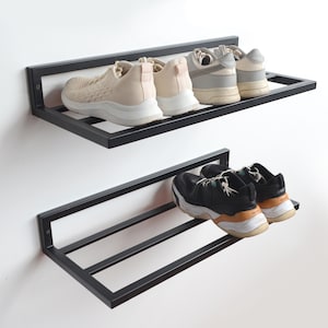 Wall mount metal shoe rack Entryway 2 set closet shoe shelf organizer Industrial custom shoe storage Unique hallway boot rack Farmhouse gift