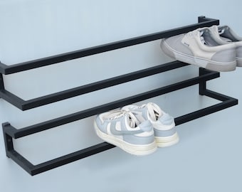 Black Wall Mount Shoe Rack Set: Industrial Metal Entryway Decor