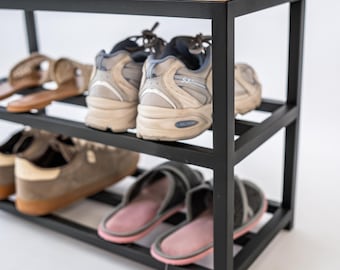 Industrial Metal & Wood 2-Tier Shoe Bench: Custom Entryway Organizer