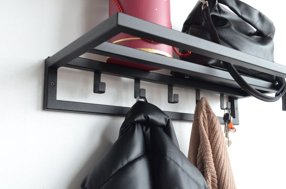 Entryway Wall Mount Coat Rack Organizer Industrial Farmhouse Open Shelf Modern Floating Hanging Stand With Hooks Hallway Closet Key Holder Etsy