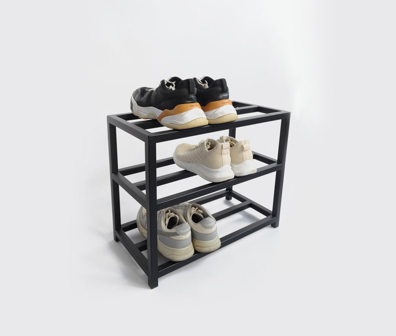 Hallway 3 tier metal shoe rack Industrial entryway custom shoe rack organizer Unique closet shoe shelf Farmhouse furniture schuhregal gifts image 1