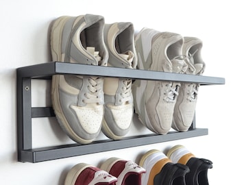 Wall Mounted Metal Shoe Rack: Industrial Floating Entryway Organizer