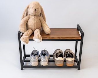 Entryway metal shoe bench with wood top, Large selection of colors and sizes