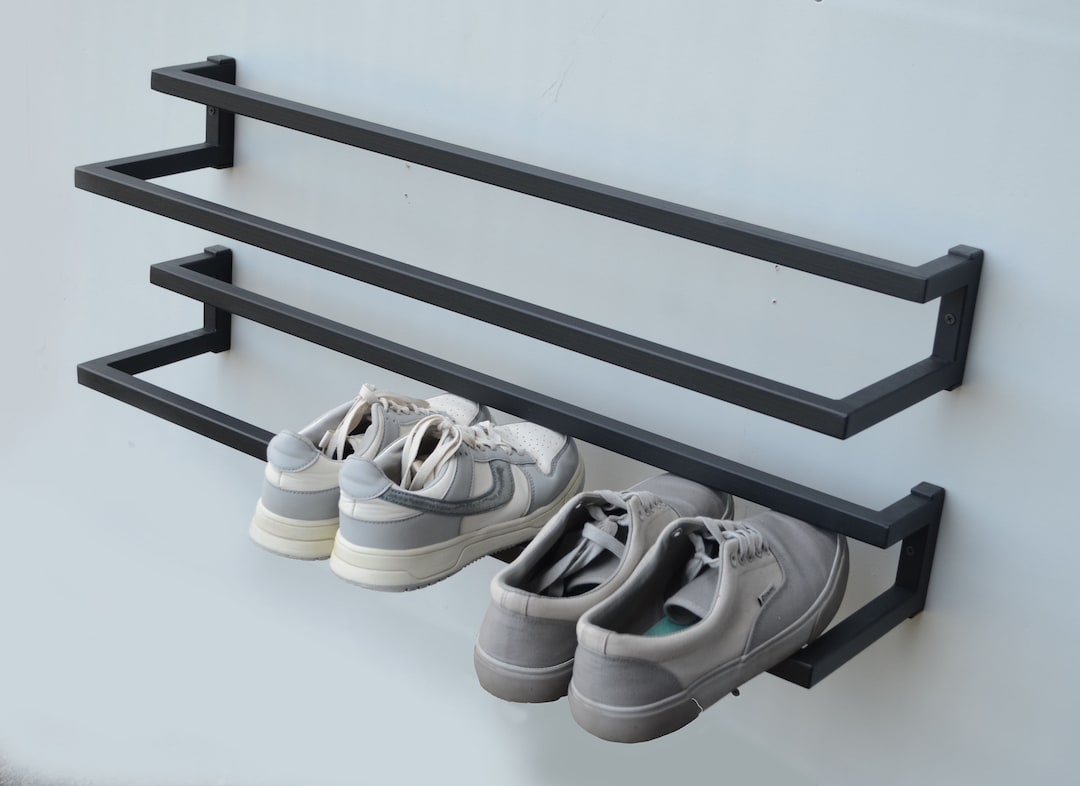 Wall Mount Shoe Rack Black Set 2 Shoe Stand Industrial Schuhregal Metall  Entryway Custom Shoe Furniture Housewarming Gift Metal Shelf Decor 