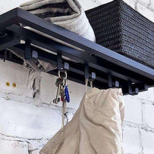 Wall Mounted Coat Rack with Shelf: Industrial Metal Entryway Organizer