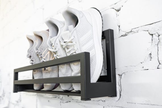 Wall mounted metal shoe rack Industrial black schuhregal shelves Entryway custom hallway organizer Floating shoe rack Modern shoe rack gifts