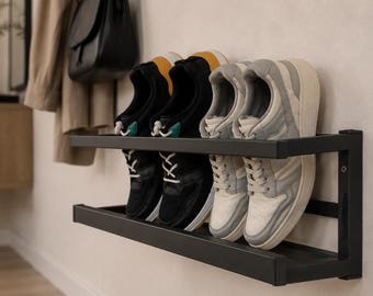 Wall Mounted Shoe Rack, Metal Entryway Organizer, Black Storage Shelf