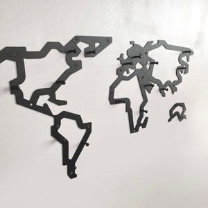 Metal wall map hanger for clothes Industrial home decor Entryway shelf with hooks Unique hanging world map Custom wall mont coat rack gifts image 9