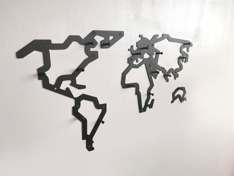 Metal wall map hanger for clothes Industrial home decor Entryway shelf with hooks Unique hanging world map Custom wall mont coat rack gifts image 9