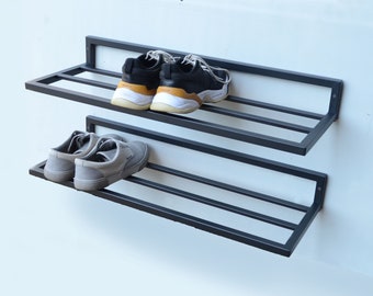 Entryway 2 set open shoe shelf Wall mount metal shoe rack Industrial hallway storage Modern custom organizer furniture Shoe shelf place gift