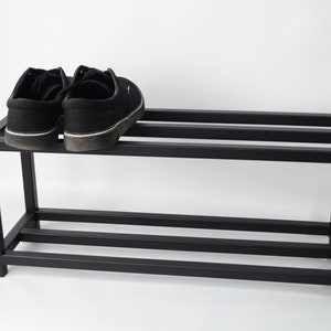 Hallway 2 tier metal shoe rack Entryway modern custom shoe organizer for housewaming gift Industrial shoe storage Handmade black shoe stand zdjęcie 4