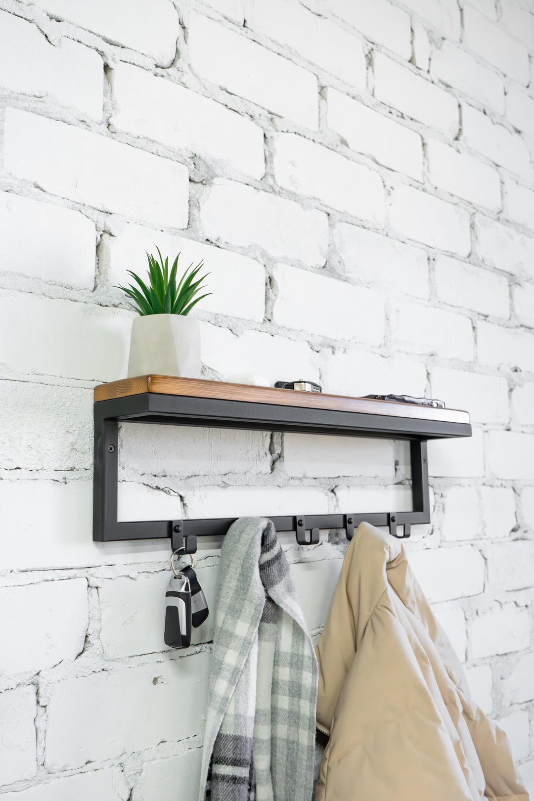 Metal Entryway Wall Mounted Coat Rack With Shelf Hallway Industrial ...