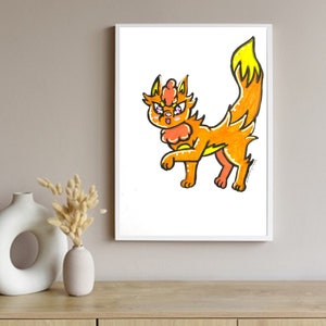 Fox Drawing Printable / Fox Print / Fox Spirit Animal / Kawaii Art / Digital Art Print / Cute Animals / Cute Foxes