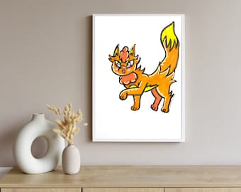 Fox Drawing Printable | Fox Print | Fox Spirit Animal | Kawaii Art | Digital Art Print | Cute Animals | Cute Foxes