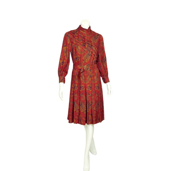 True Vintage 1990er Stuttgart Hübner Couture elegantes Nachmittagskleid Teatime Dress weinrot Arabeskenprint Princesscut Einzelanfertigung!