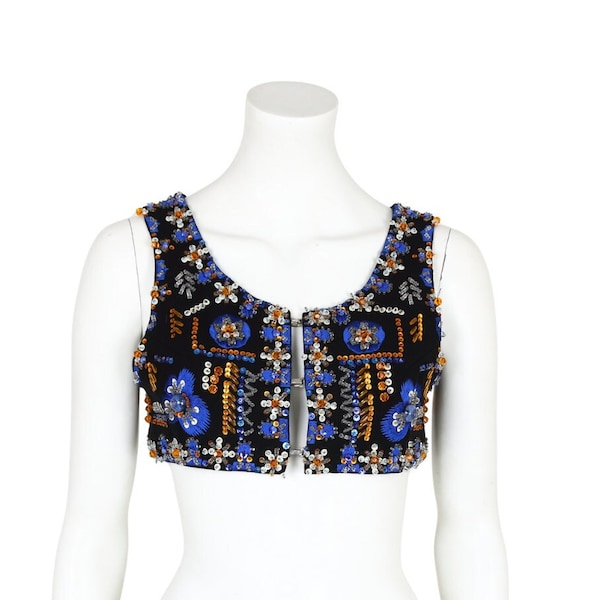 LOUIS FÉRAUD Paris Couture 1960s Vintage Summer of Love Boho Veruschka short vest bustier with rich beading Collectible!