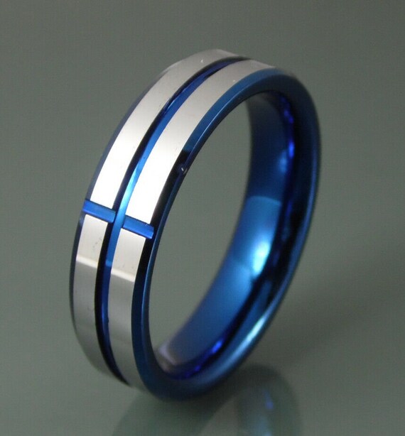 Tungsten carbide ring great quality polished blue 6mm unisex Etsy