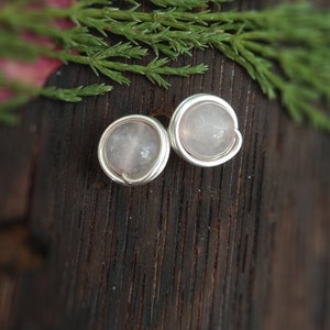 Clous d&#39;oreilles en quartz rose, Argent sterling, Cuivre, Boucles d&#39;oreilles en fil de fer faites main qui ne ternissent pas, Cadeau de Noël de belle-mère, Bijoux emballés