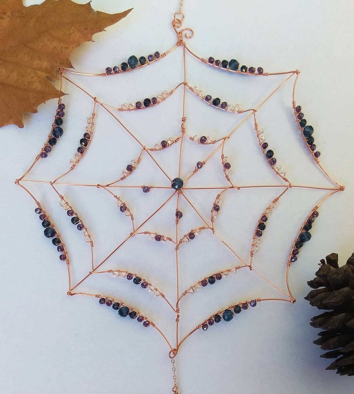 Halloween Wire Suncatcher, Spider Web, Spider Suncatcher, Copper