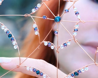 Copper Wire Spider Web Suncatcher: Halloween Home Decor
