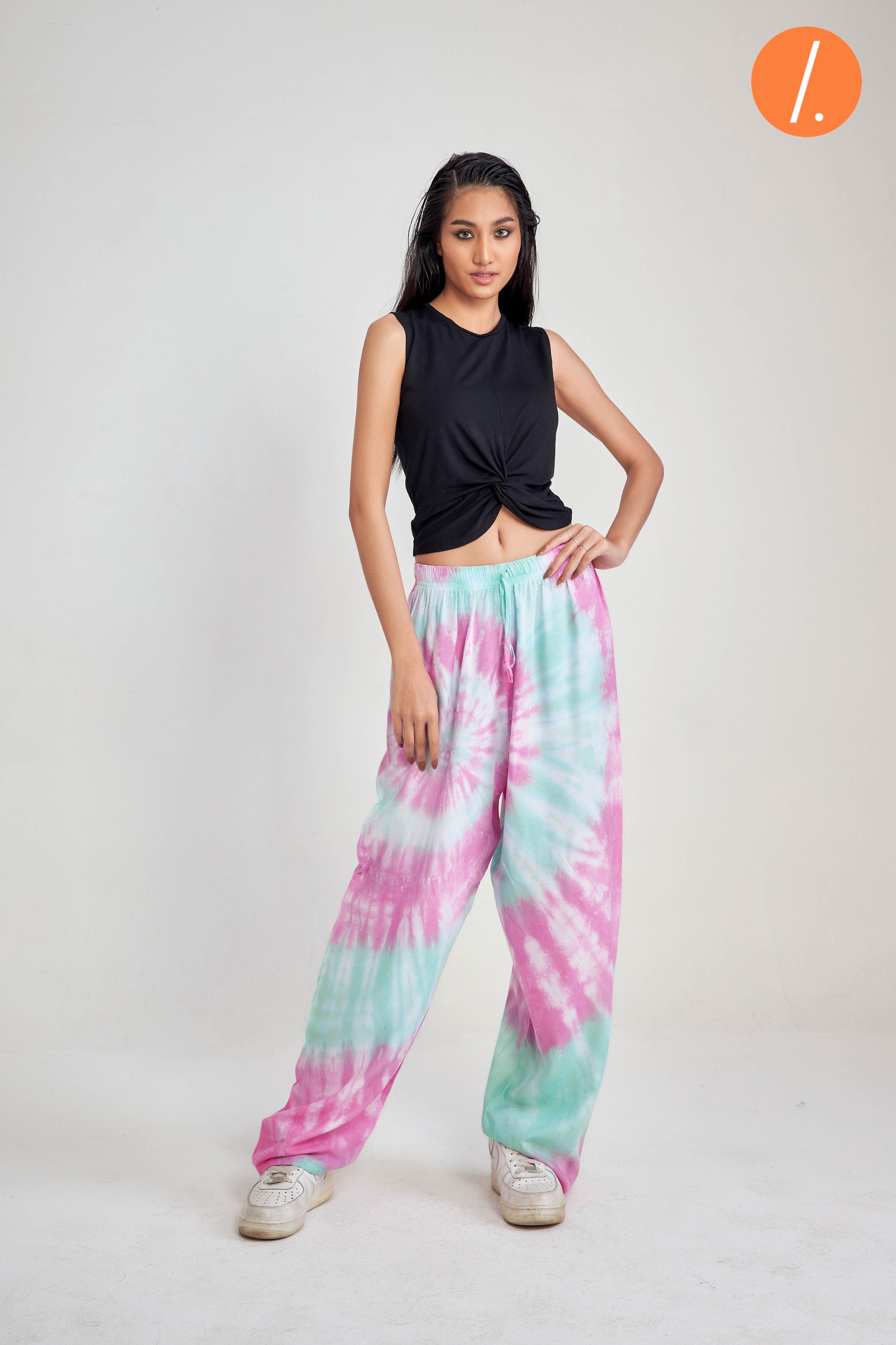 Pastel Wide Leg Tie Dye Pants Pink 