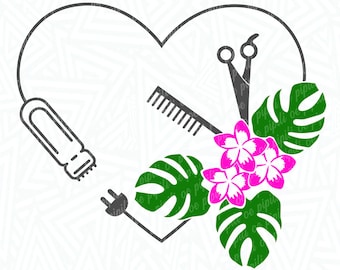 Hair Stylist Heart SVG - Heart SVG - Hair Stylist SVG - Hair Dresser svg - Tropical svg - Hair Stylist Heart png - Digital Download