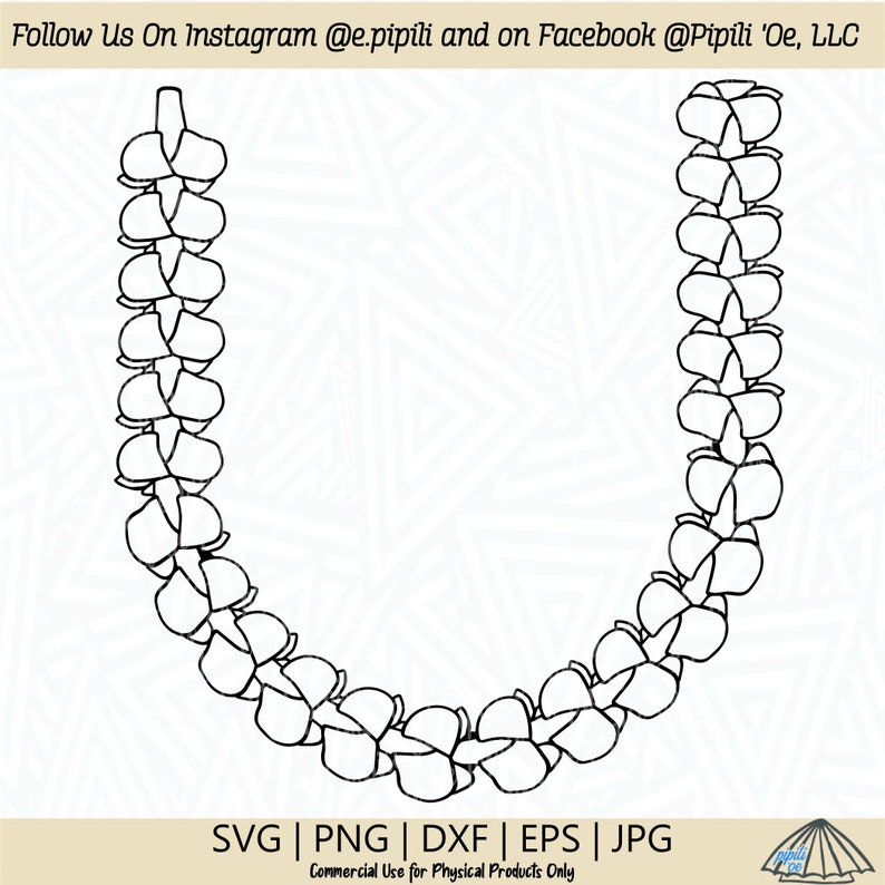 May include: A black and white line drawing of a flower lei, a traditional Hawaiian garland, in the shape of a U.