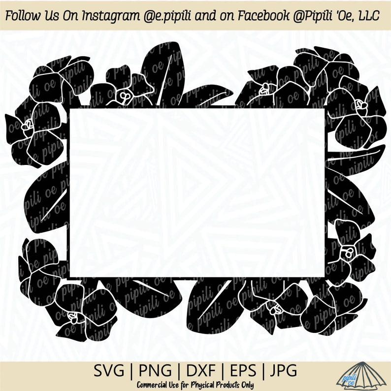 Może przedstawiać: Czarno-biała kwiatowa ramka z tekstem "Follow Us On Instagram @e.pipili and on Facebook @Pipili 'Oe, LLC". Projekt zawiera formaty SVG, PNG, DXF, EPS i JPG. Użytek komercyjny tylko dla produkt&oacute;w fizycznych.