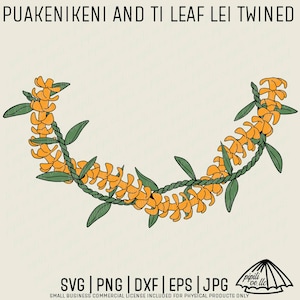 Puakenikeni e Ti Leaf Lei Twined SVG - Lei Lā'ī SVG - Puakenikeni Lei SVG - Lei hawaiana Svg - Incisione laser - Hawaii Flower Svg - Dxf