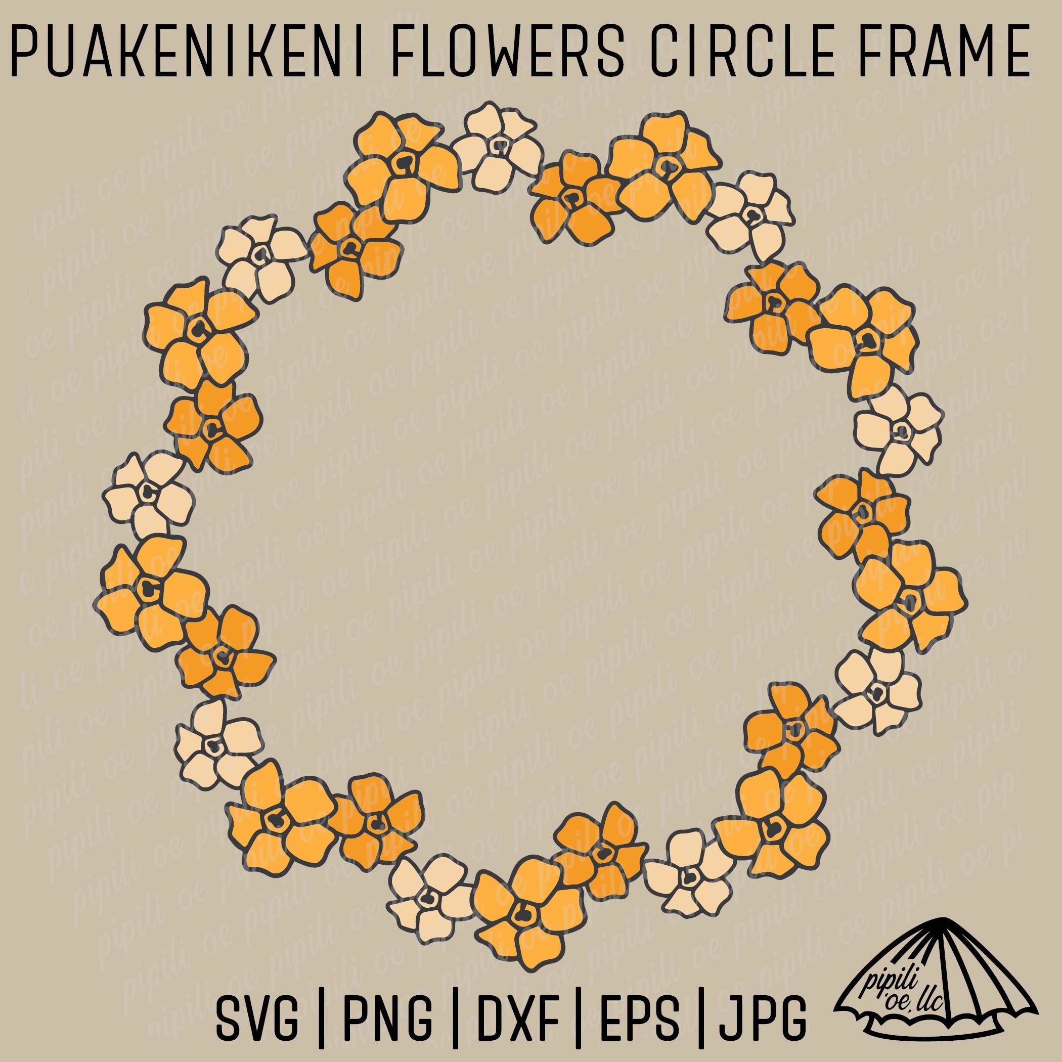 Puakenikeni Flowers Circle Frame SVG - Wreath SVG - Hawaii Flowers