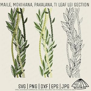 Maile, Mokihana, Pakalana, and Ti Leaf Lei Section SVG - Maile Lei SVG - Hawaiian Lei Clip Art - Laser Engraving - Lei Strand Section SVG