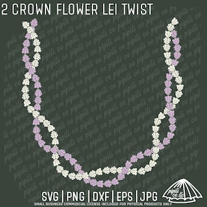 2 Crown Flower Lei Twist SVG - Crown Flower Lei SVG - Design Lei per magliette - Incisione laser - Clip Art Flower Lei - Corona di fiori viola