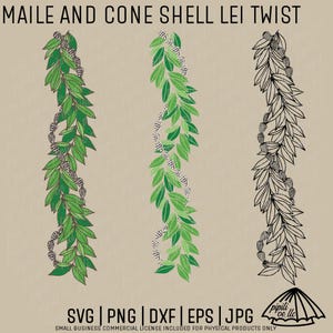 Maile e Cone Shell Lei Twist SVG - Maile Lei SVG - Cone Shell Lei Clip Art - Hawaii Lei Design per magliette - Laser Engraving Lei Design SVG